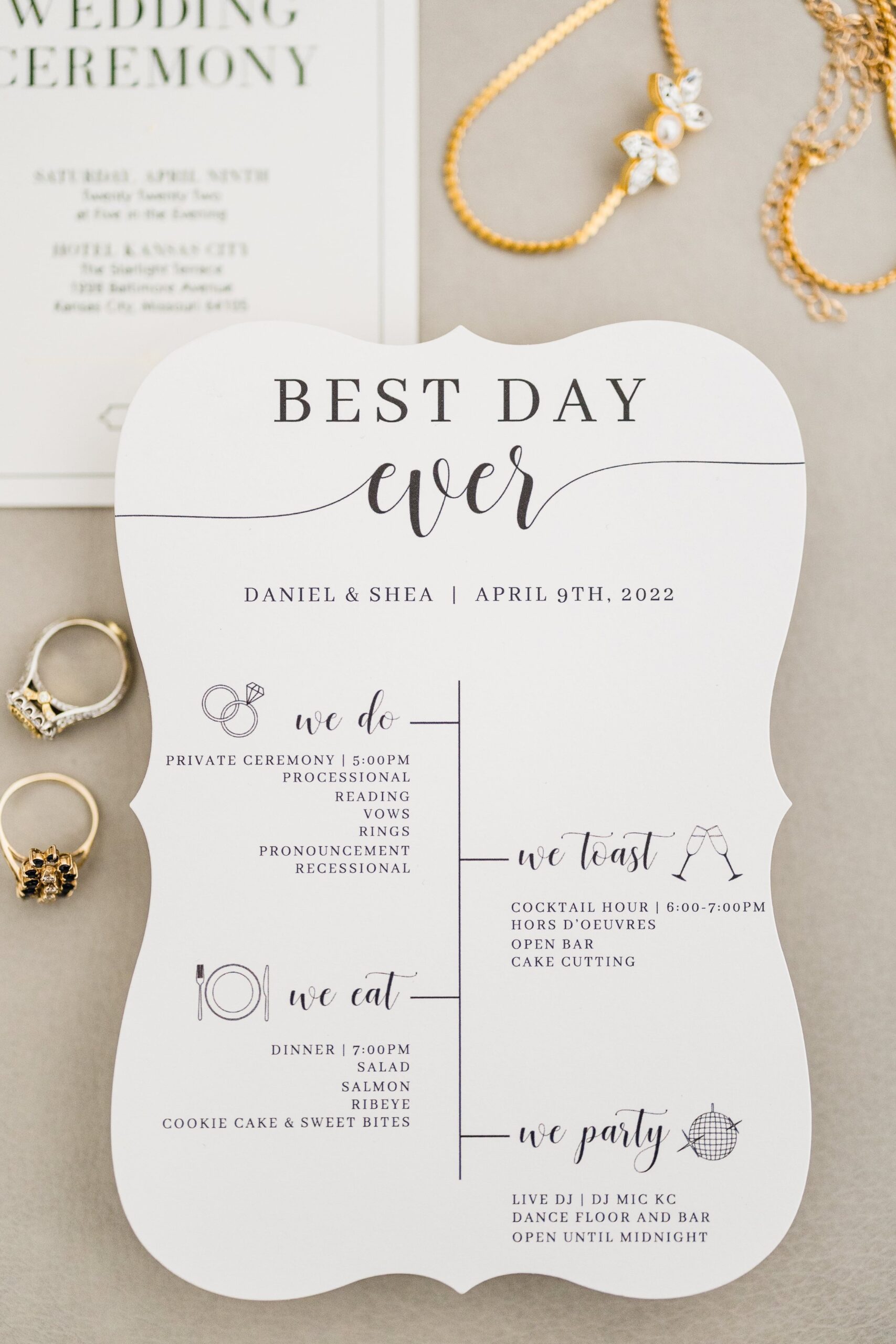 creative graphic wedding day timeline/program