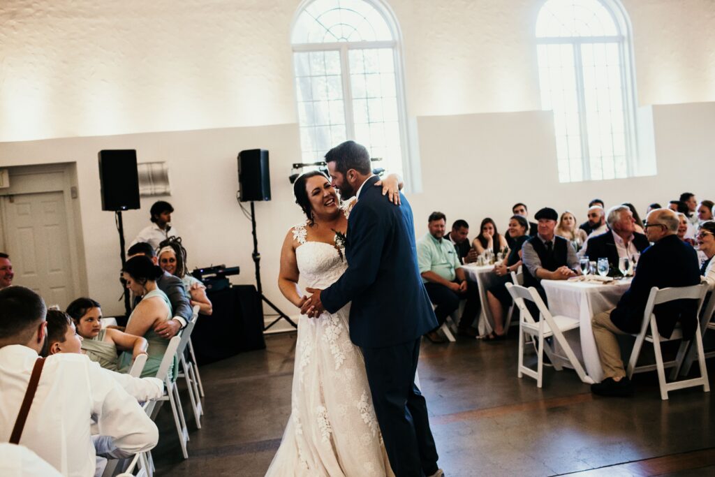 Bride and groom having their first dance at their La Villa KC wedding