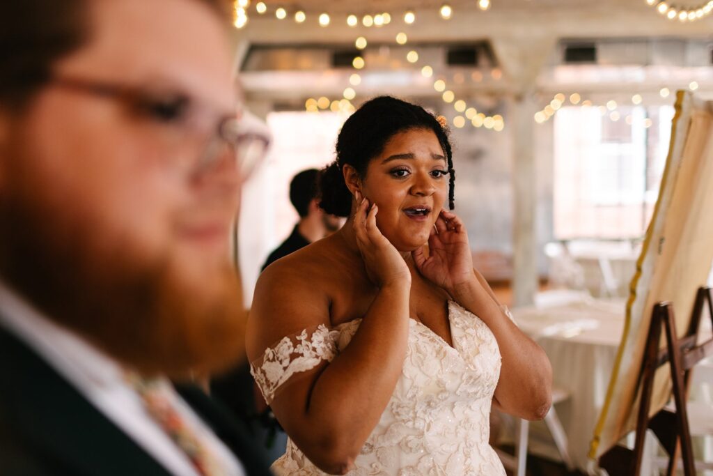 bride reacting to seeing reception at The Bauer