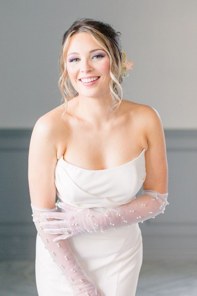 bride smiling at 1890 event space