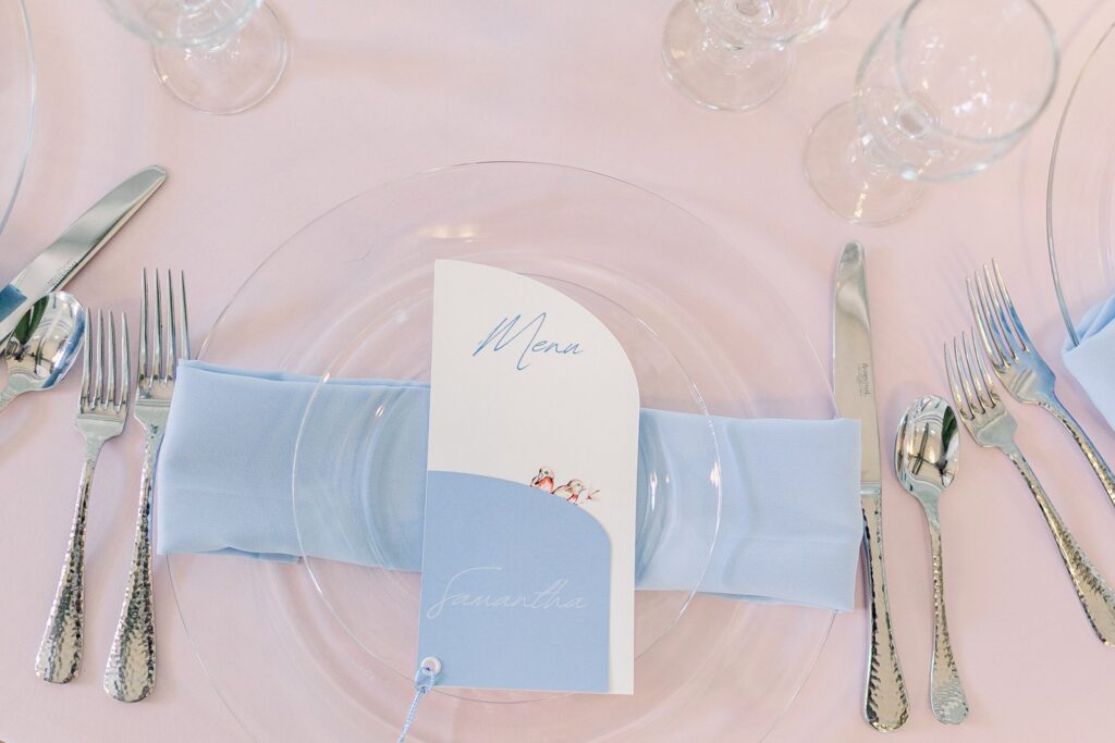 colorful, pastel guest table at 1890 event space