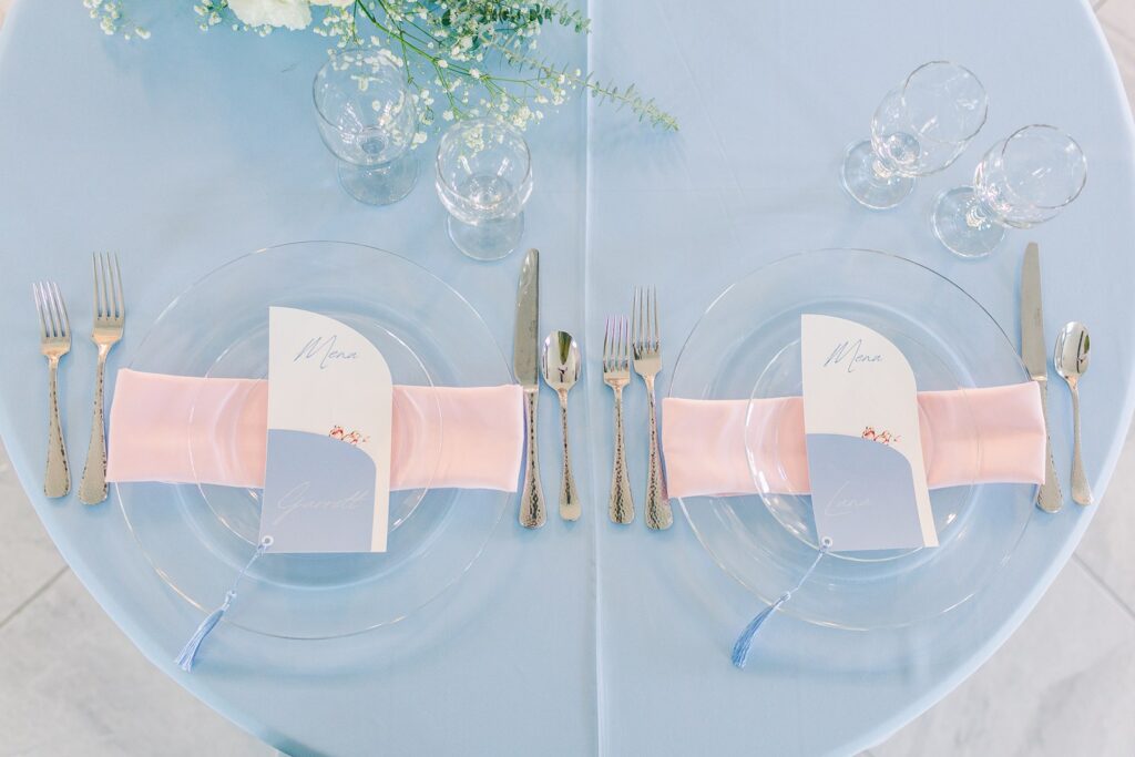 colorful, pastel sweetheart table at 1890 event space