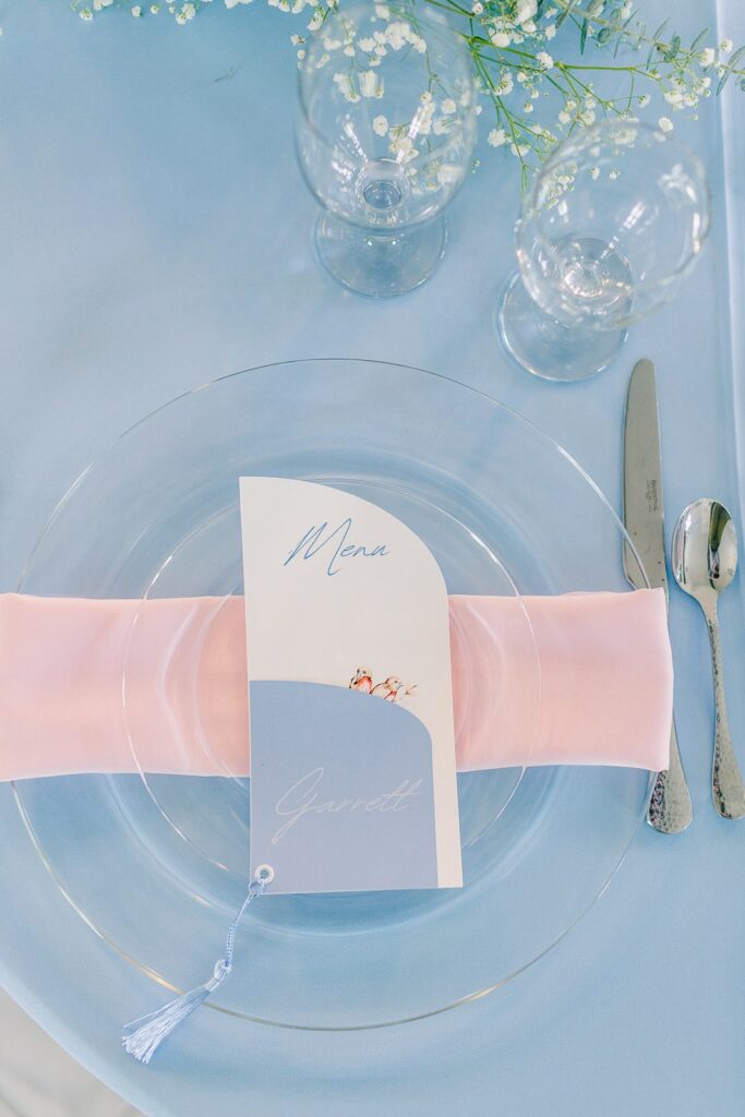 colorful, pastel wedding menu at 1890 event space