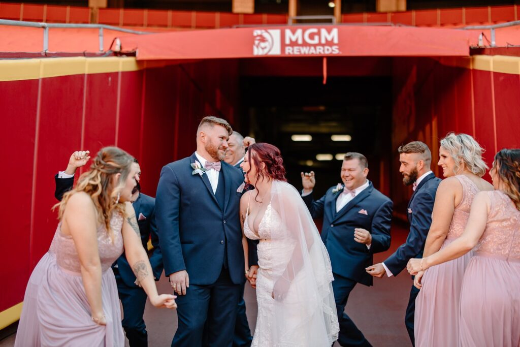 wedding party dancing in the tunnel at arrowhead