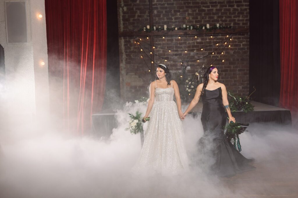 fog machine wedding photos