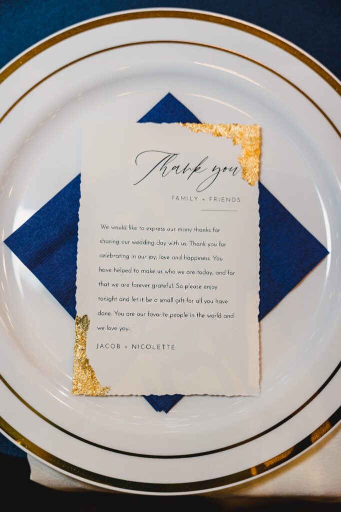 wedding place setting thank you notes