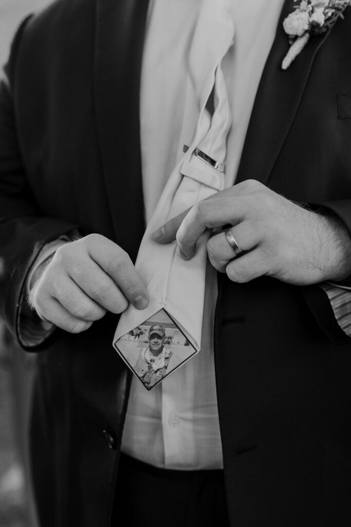 custom groom's tie honoring the Father of the Bride