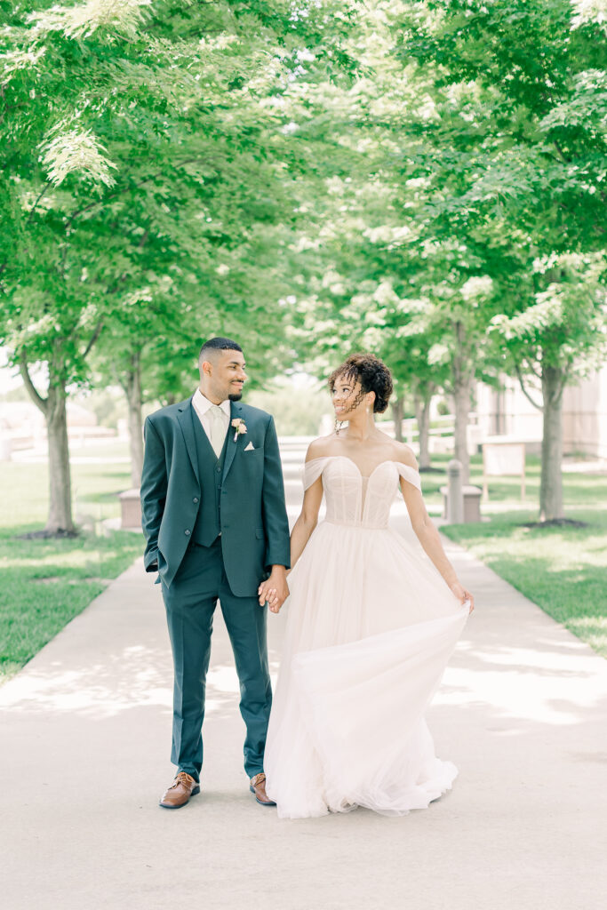 portrait of couple at outdoor wedding in Kansas City