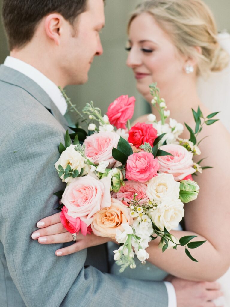 pink springtime bridal bouquet for brunch wedding