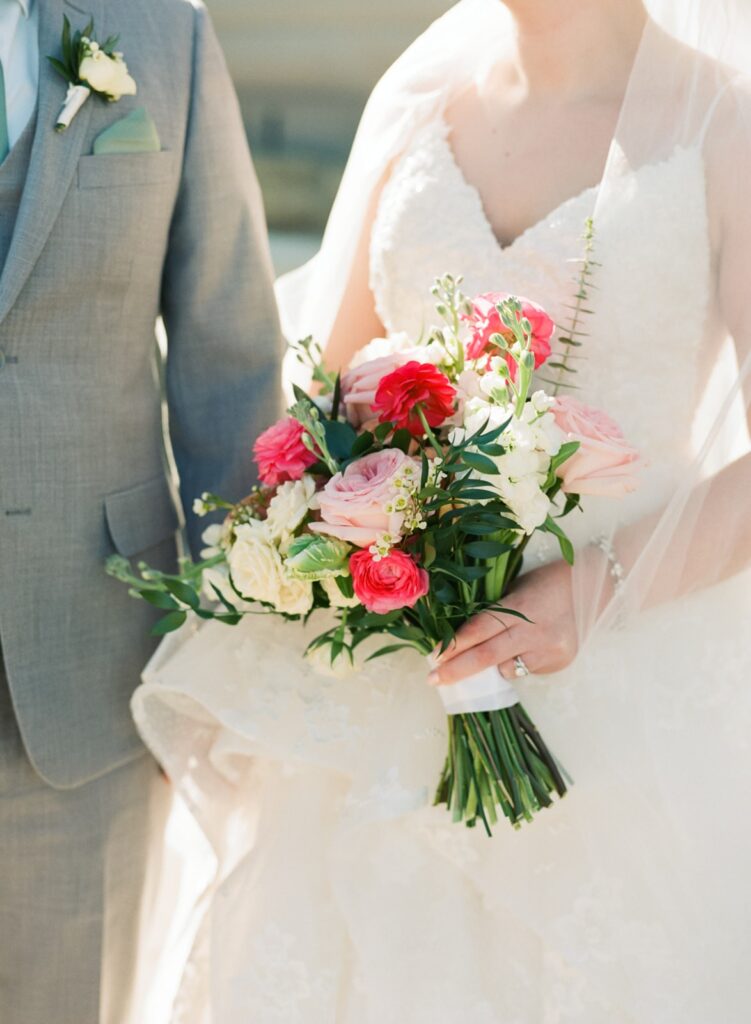 pink springtime bridal bouquet for brunch wedding