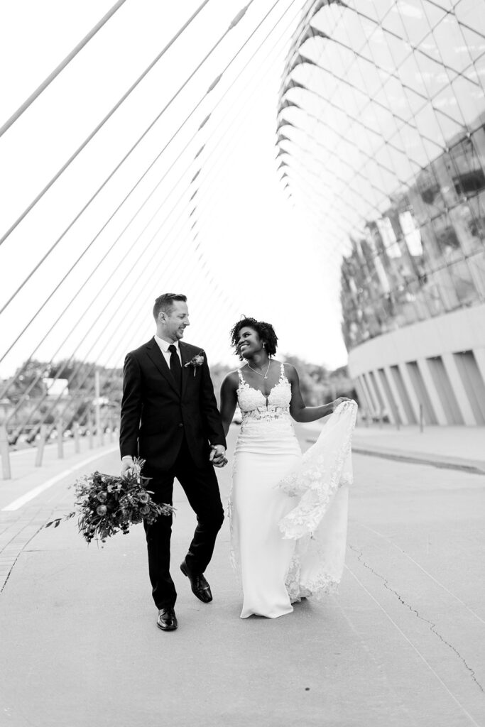 newlyweds in front of The Kauffman