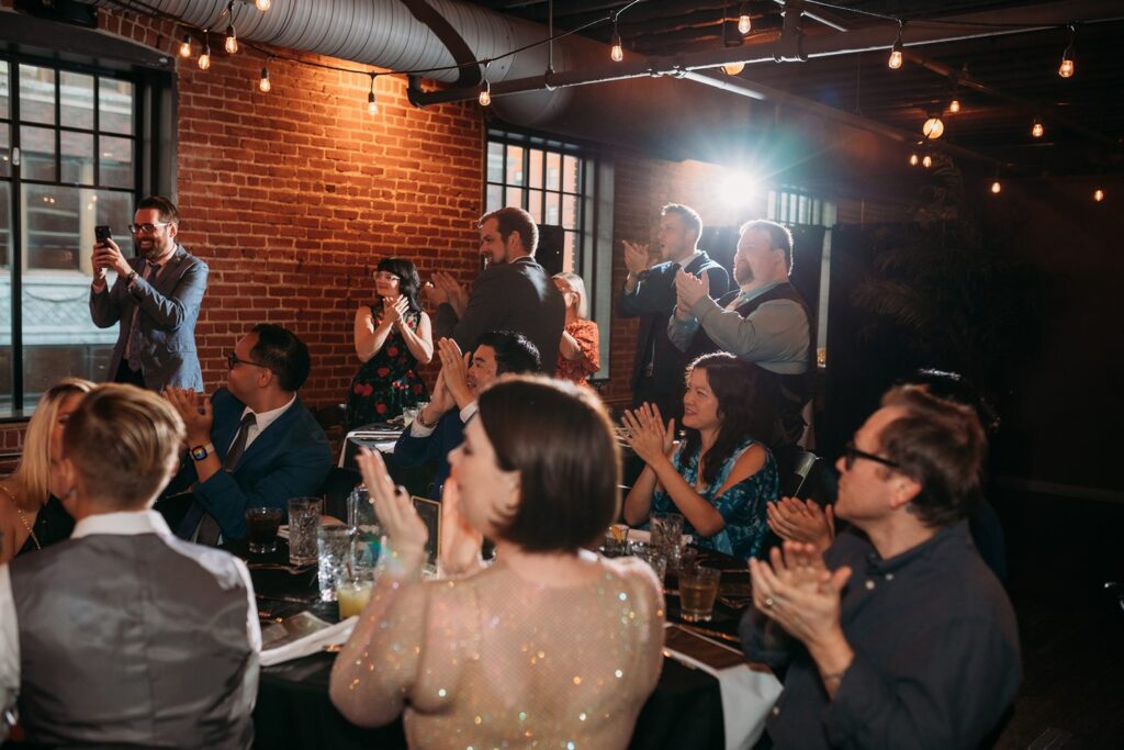 guests at industrial wedding reception