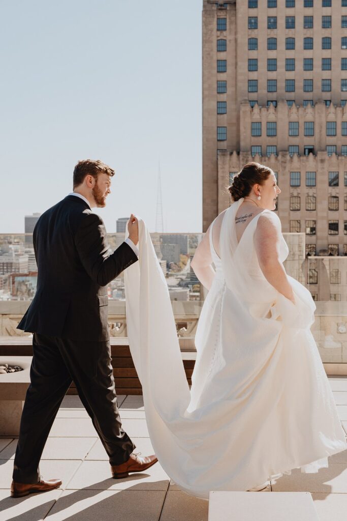 candid photo of bride and groom at Hotel Kansas City