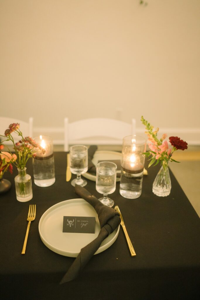 gothic and moody wedding table setting
