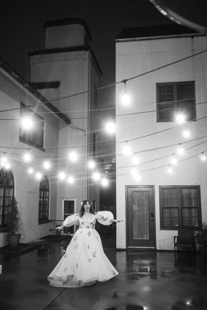 joyful bride on the la villa patio