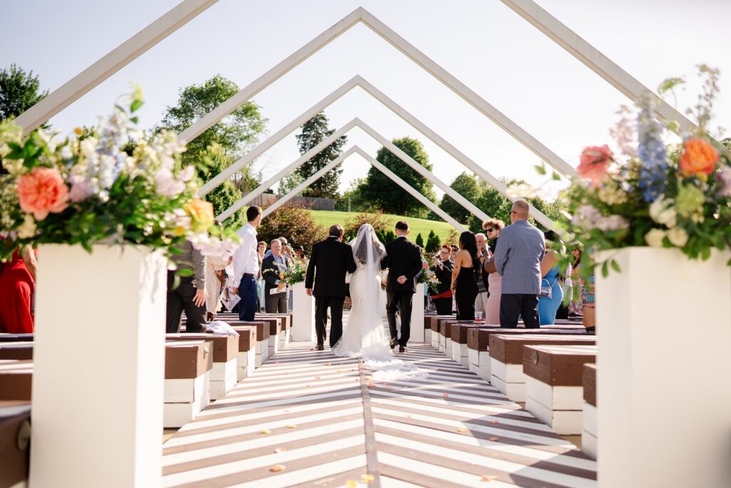 outdoor wedding ceremony at pavilion event space