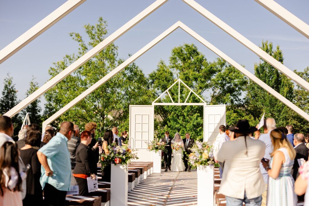 outdoor wedding ceremony at pavilion event space