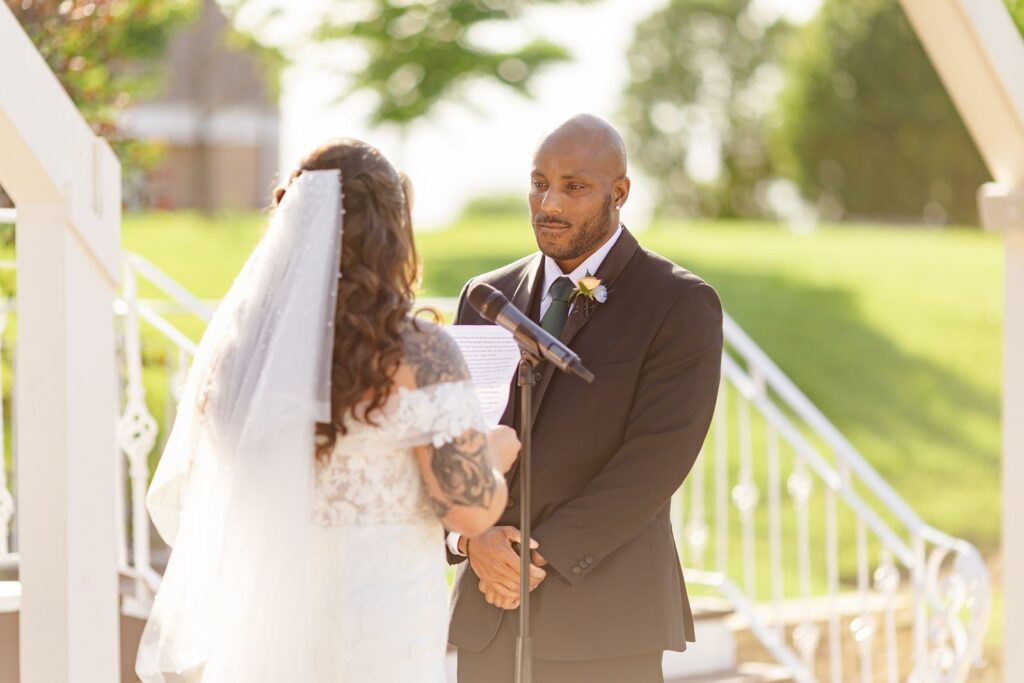 outdoor wedding ceremony at pavilion event space