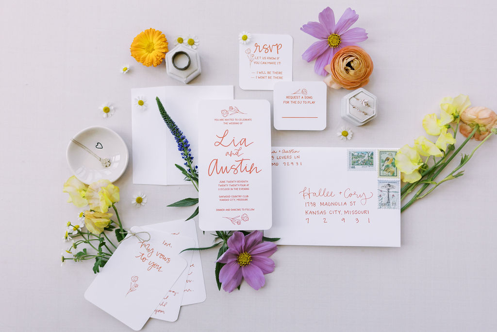 colorful, summery wedding invitation suite