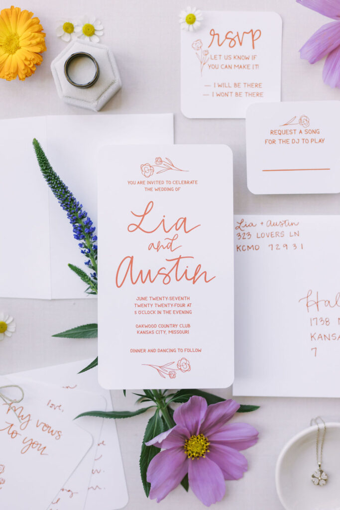 colorful, summery wedding invitation suite