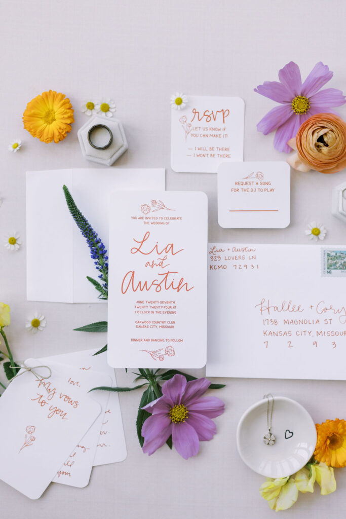 colorful, summery wedding invitation suite