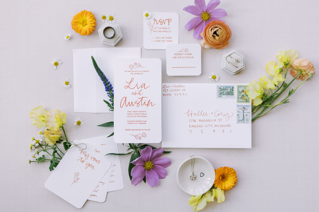 colorful, summery wedding invitation suite