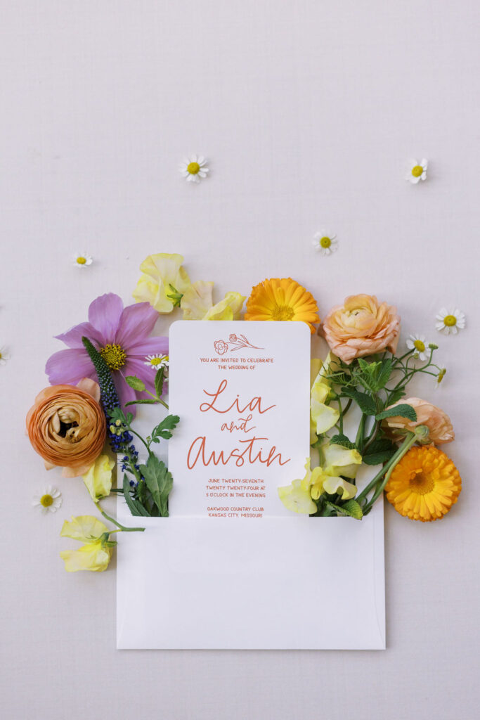 colorful, summery wedding invitation suite