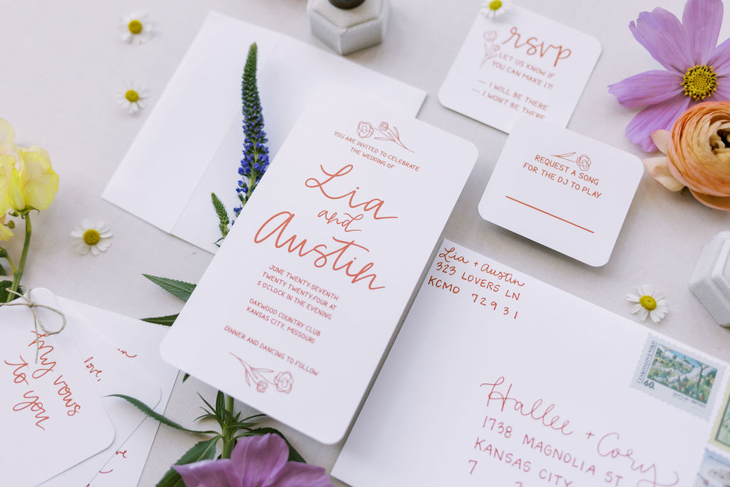 colorful, summery wedding invitation suite