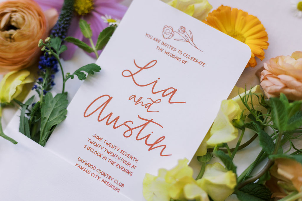 colorful, summery wedding invitation suite