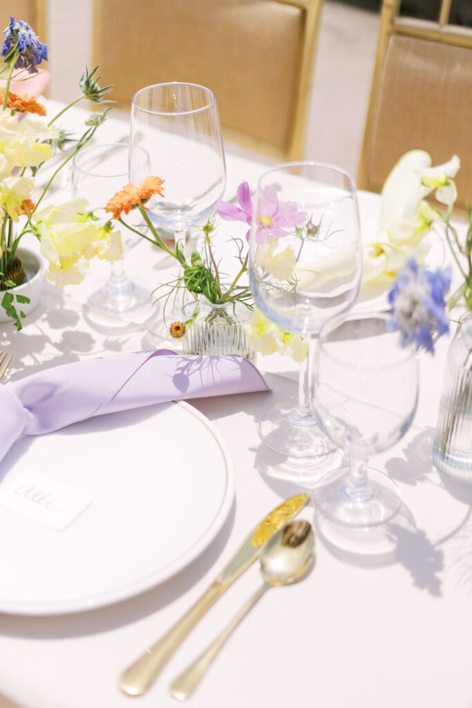 wedding reception table setup at Oakwood Country Club