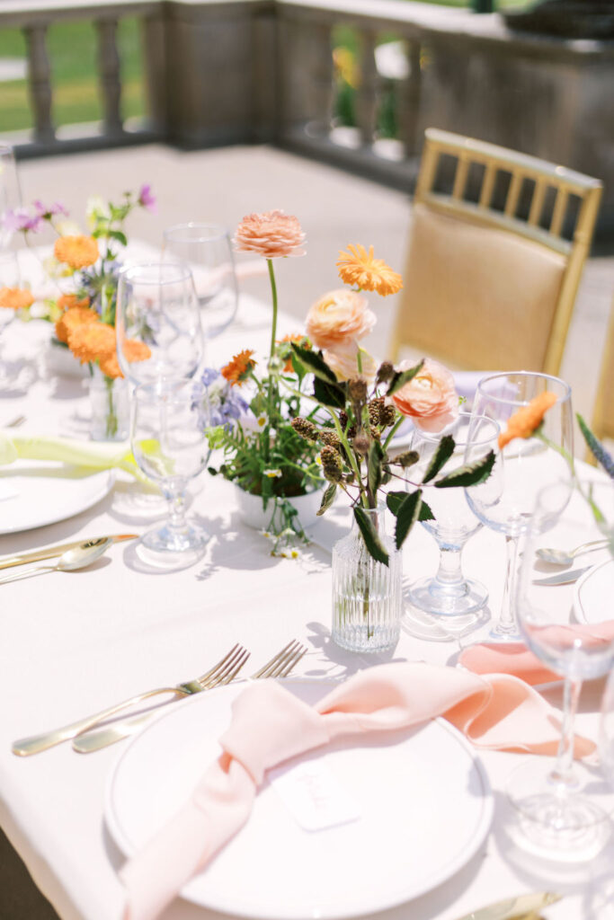 wedding reception table setup at Oakwood Country Club