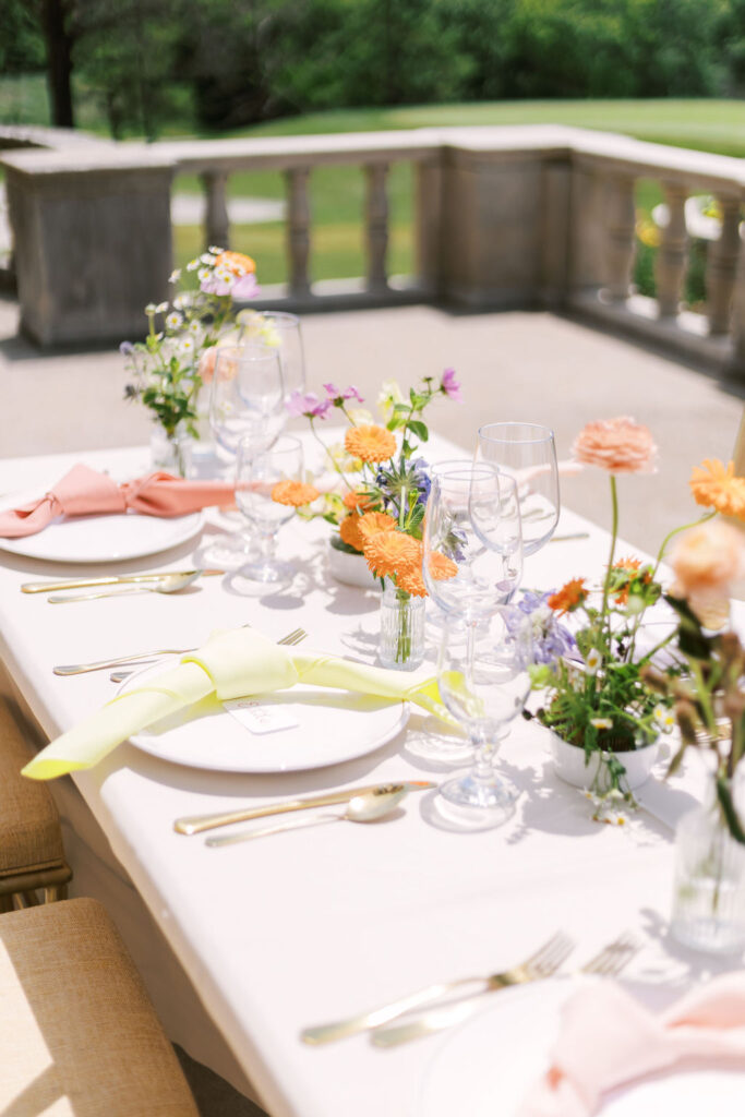 wedding reception table setup at Oakwood Country Club