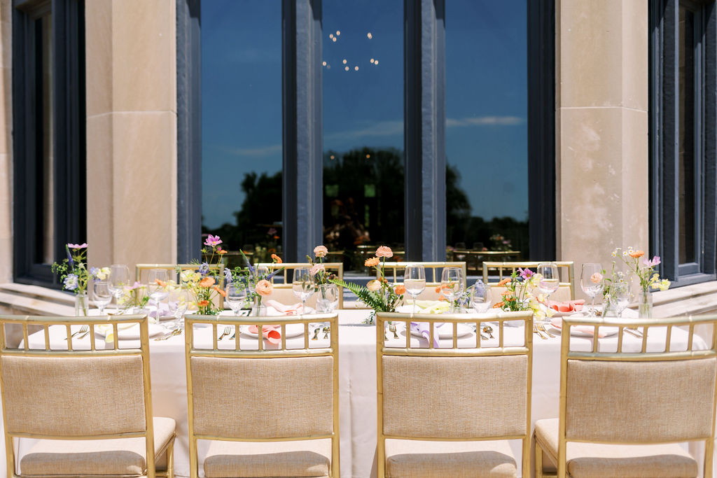 wedding reception table setup at Oakwood Country Club