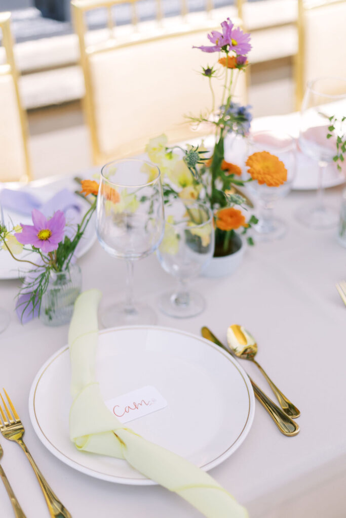 wedding reception table setup at Oakwood Country Club