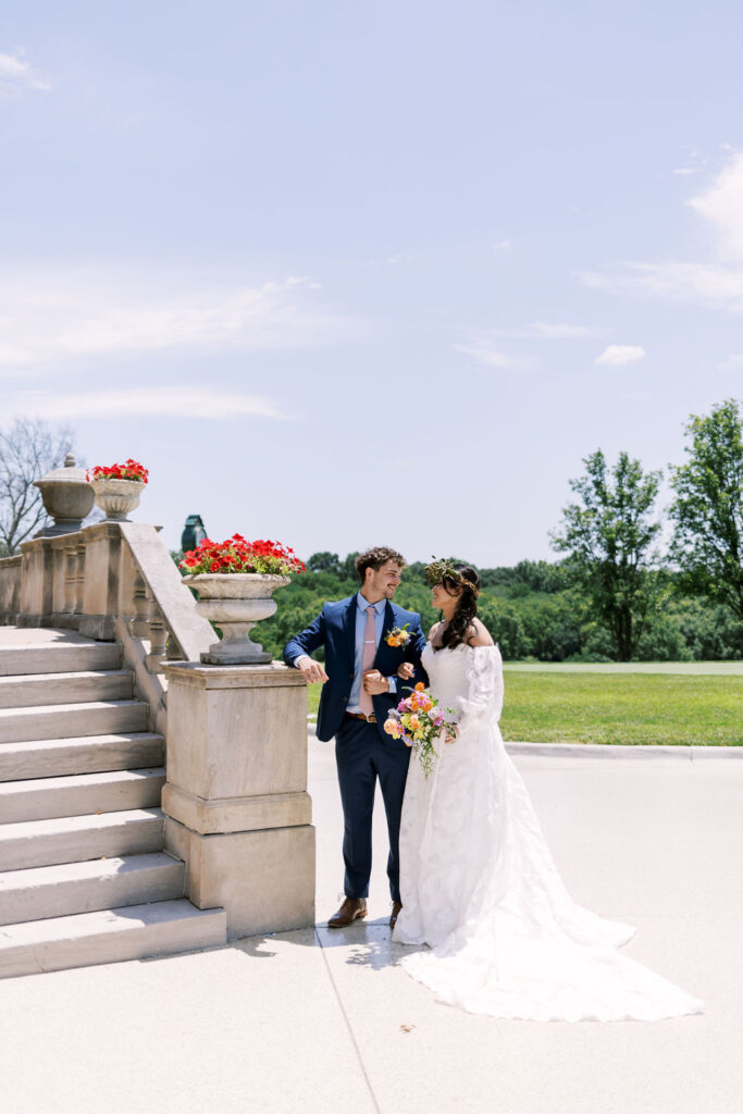 couple outside at Oakwood Country Club wedding