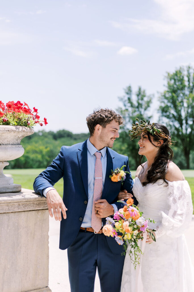 couple outside at Oakwood Country Club wedding