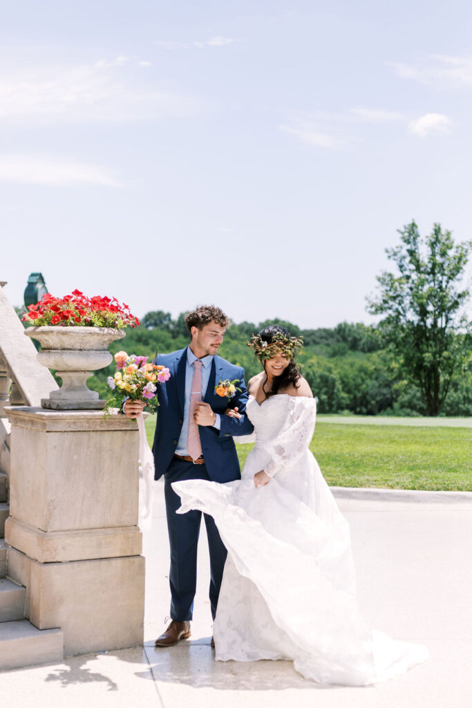 couple outside at Oakwood Country Club wedding