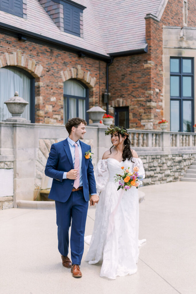 couple outside at Oakwood Country Club wedding