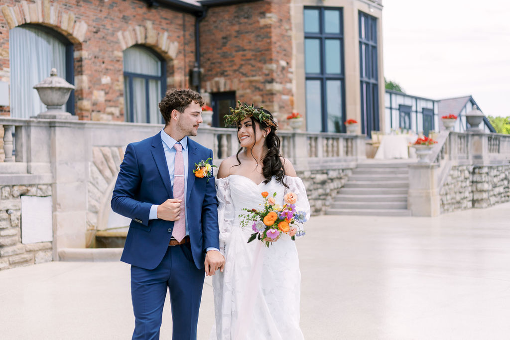 couple outside at Oakwood Country Club wedding