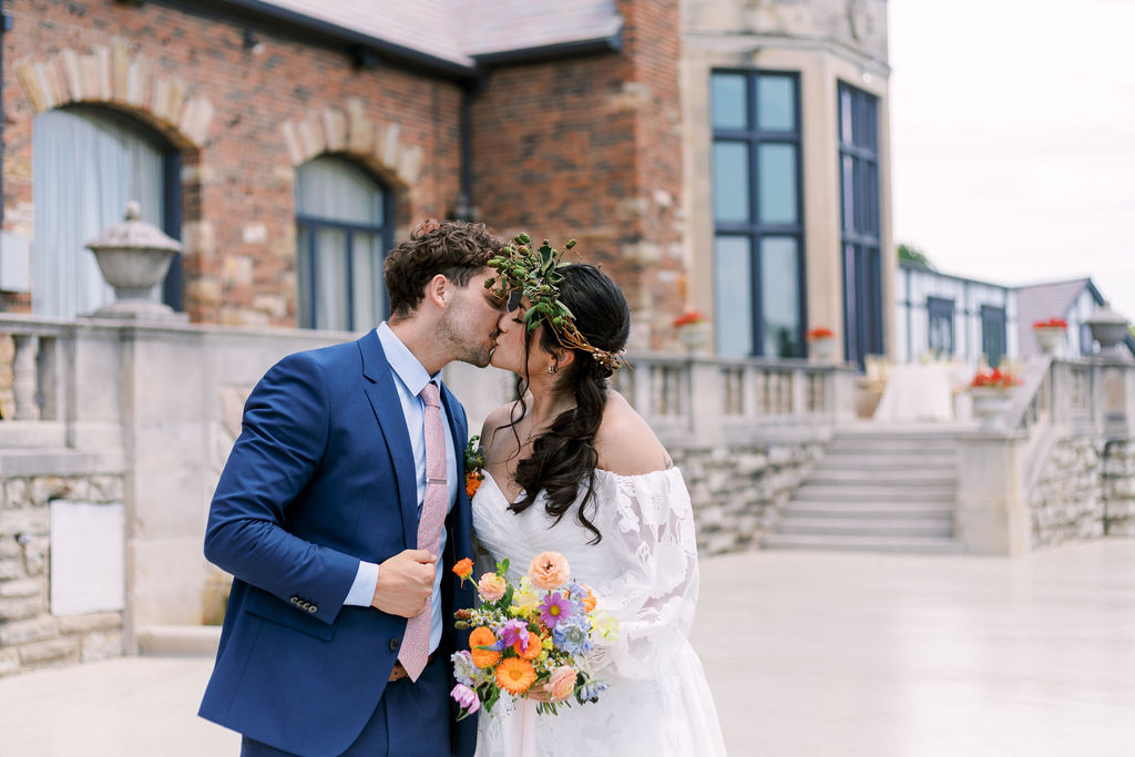 couple outside at Oakwood Country Club wedding