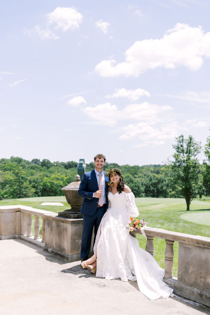 couple on the patio at Oakwood Country Club wedding