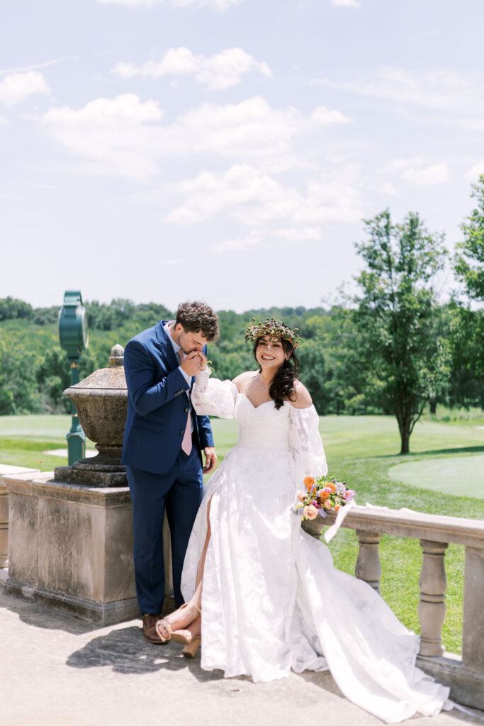 couple on the patio at Oakwood Country Club wedding