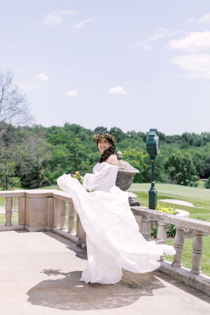 bride on patio at Oakwood Country Club