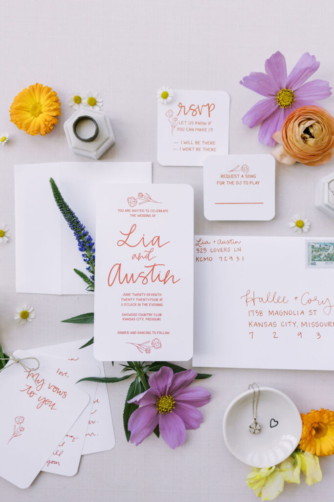 colorful, summery wedding invitation suite