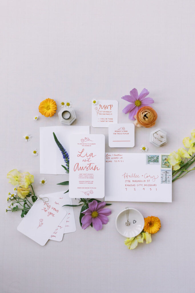 colorful, summery wedding invitation suite