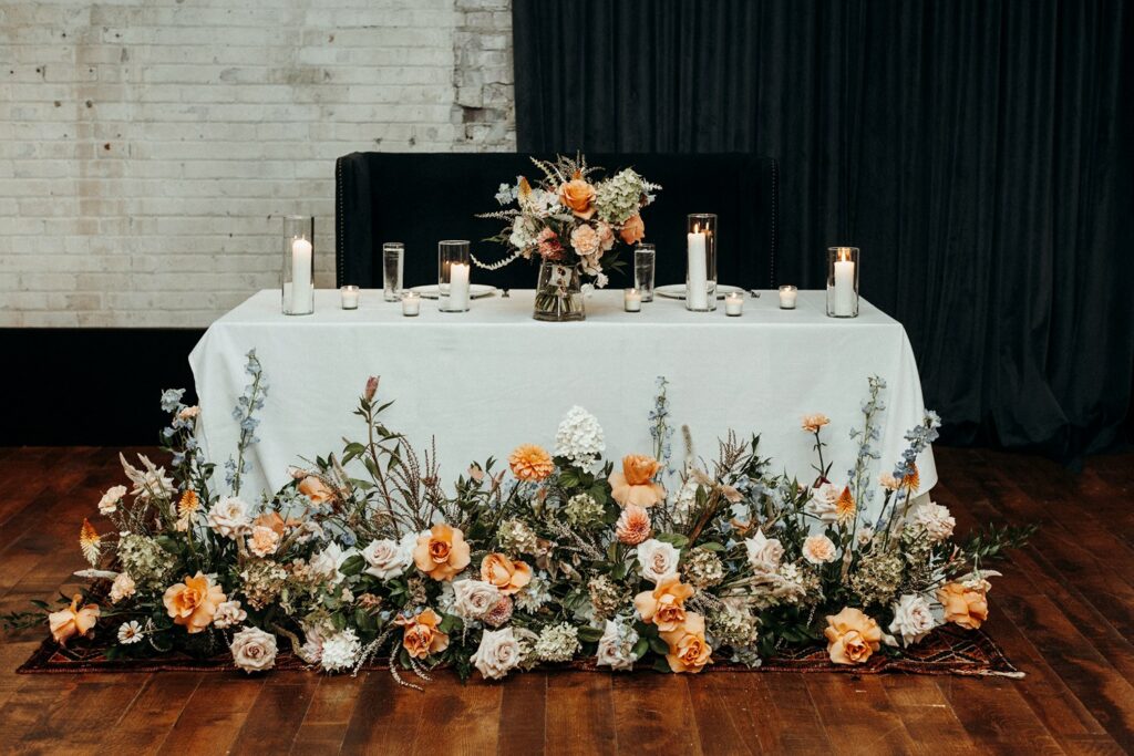 sweetheart table at Crossroads Hotel wedding reception