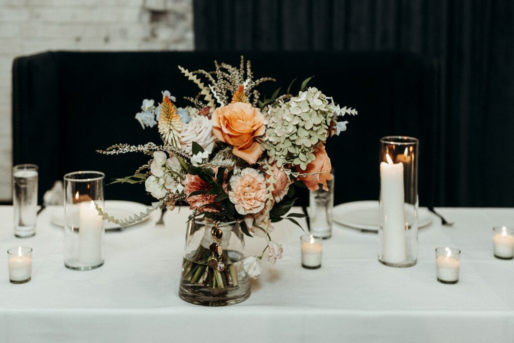 sweetheart table at Crossroads Hotel wedding reception