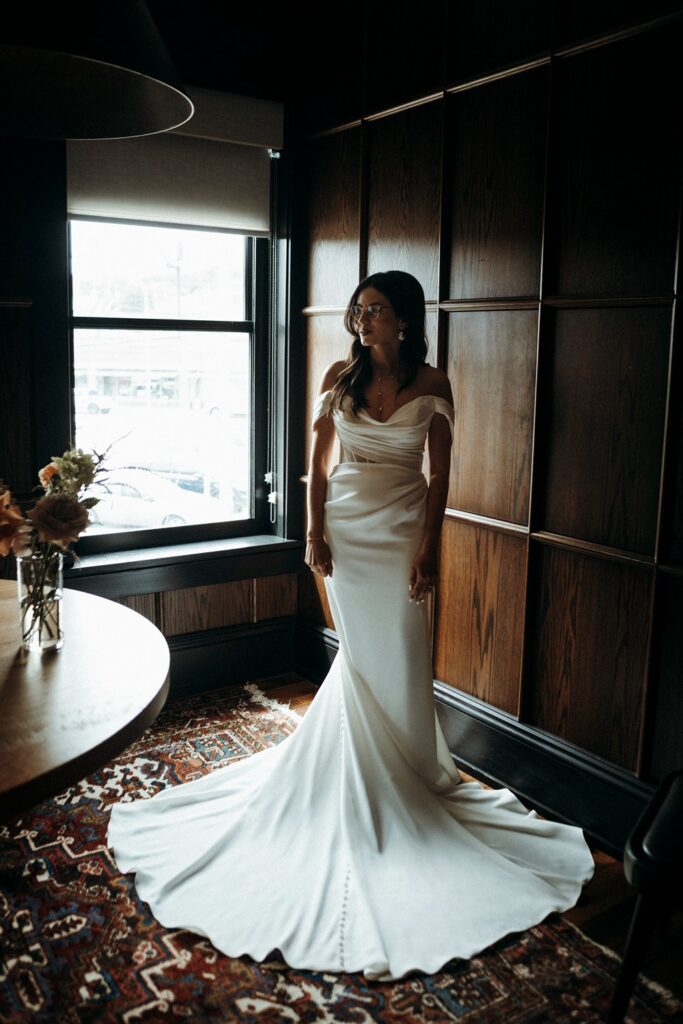 bridal portraits in Crossroads Hotel suite