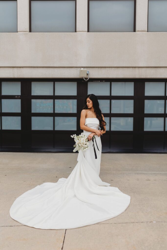 bride in wedding gown in Crossroads Kansas City