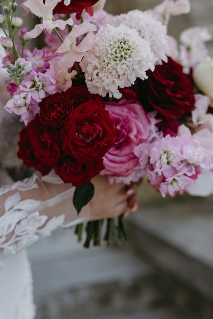 pink and red bridal bouquet